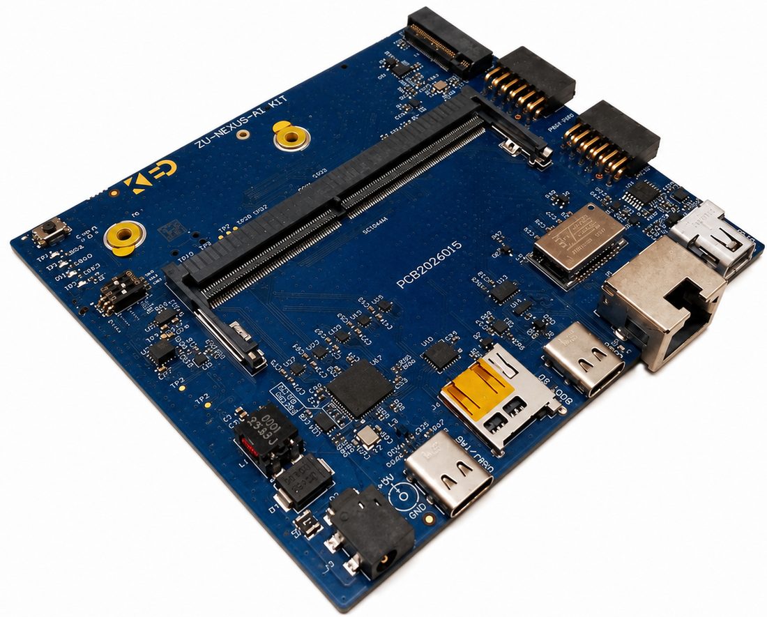 Atlas ZU SOM evaluation board with SODIMM socket and standard peripherals